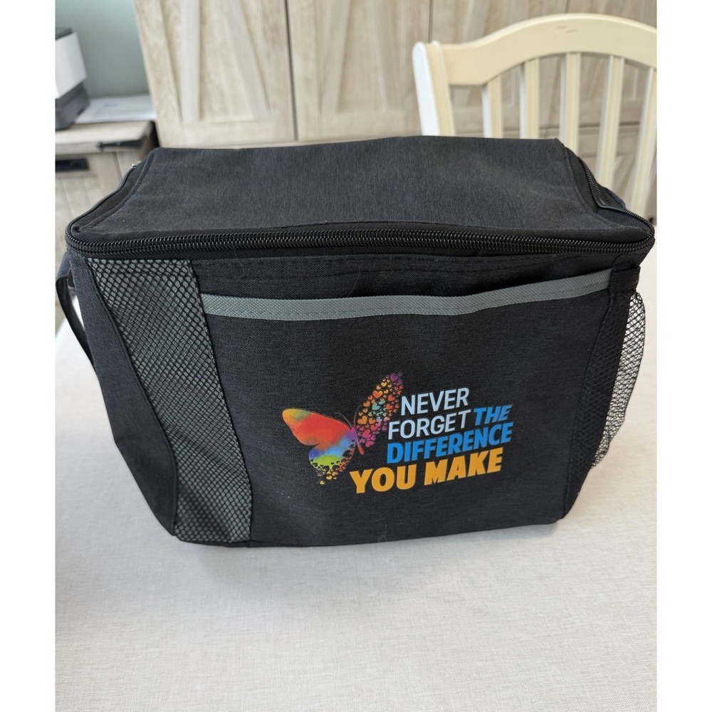 Insulated Lunch Cooler Bag Black Butterfly Autism Awareness Zip Tote Inspiration